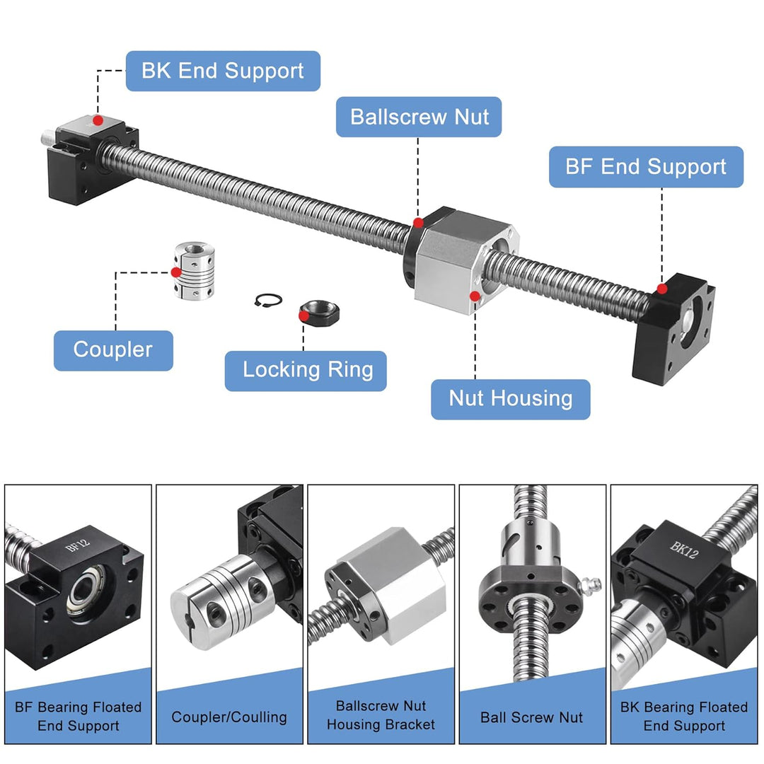 CNCMANS Kugelumlaufspindel SFU1605 250mm Edelstahl Gerollte ballscrew mit BK12 / BF12 Endunterstützu