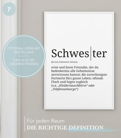 Papierschmiede® Definition: Schwester, DIN A1 (59x84 cm), XXL Poster für Wohnzimmer, Schlafzimmer, K