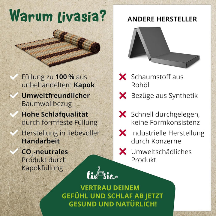 livasia Rollmatte Rollmatratze L-200x110x4,5cm, Gästebett Gästematratze 1 Person, Reisebett Kofferra