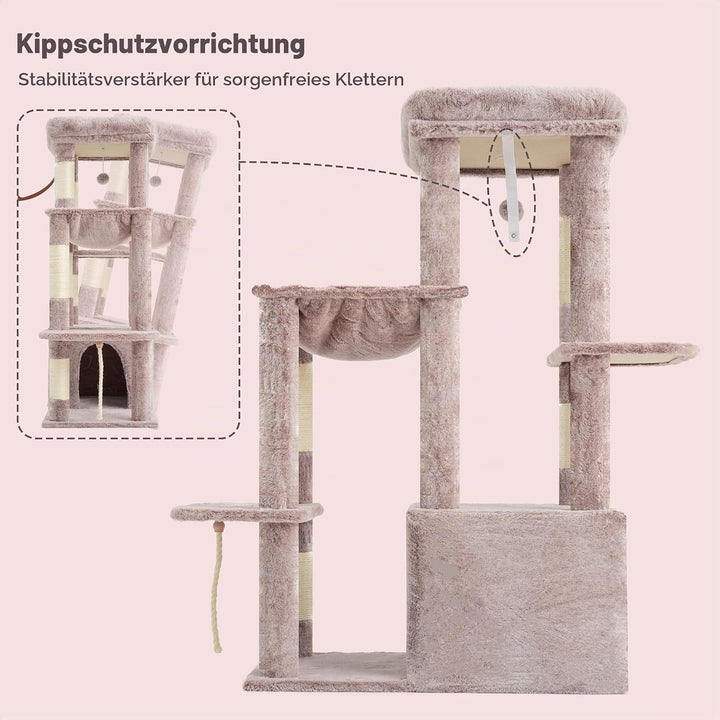 Heybly Kratzbaum 120cm - Grosser Katzenbaum für Erwachsene Katzen mit XL-Basis, Katzenwohnung mit Me