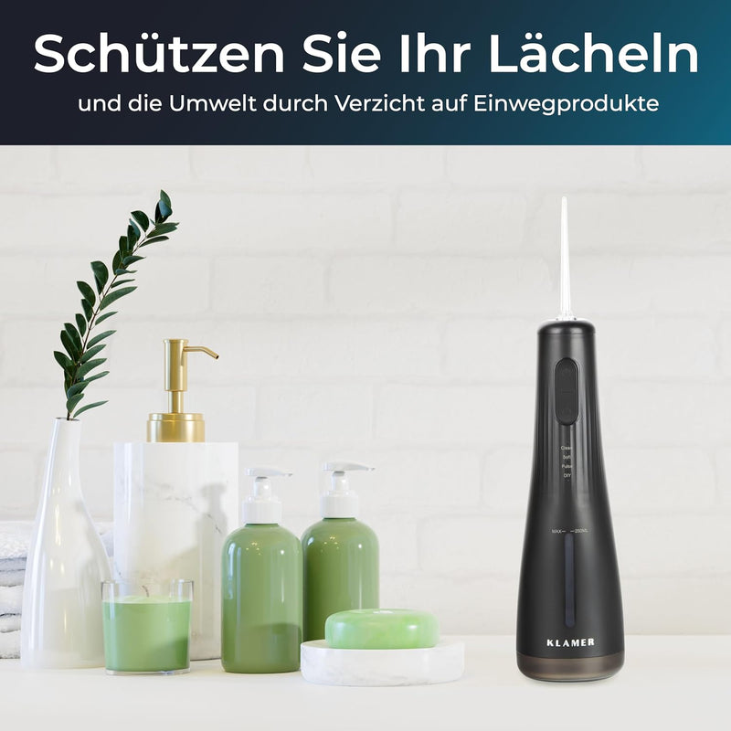 KLAMER Munddusche, Water Flosser mit 2 Aufsätzen für effektive Reinigung der Zähne und Zahnzwischenr