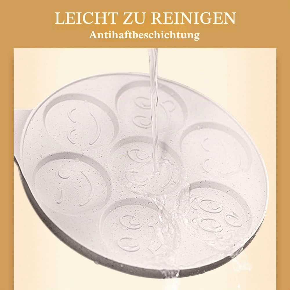 Pancake Pfanne Induktion, Antihaft Pancake Maker 7 Löcher mit Smiley-Gesichtern Spiegelei-Pfanne, zu