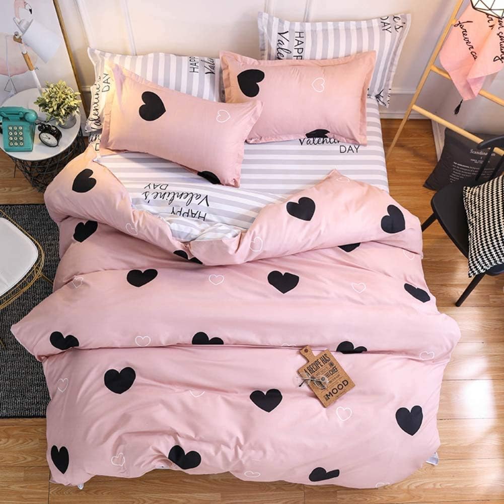 Loussiesd Herzen Rosa Bettwäsche 155x220 Mädchen Frauen Teenager Bettbezug Set Streifen Reversibel B