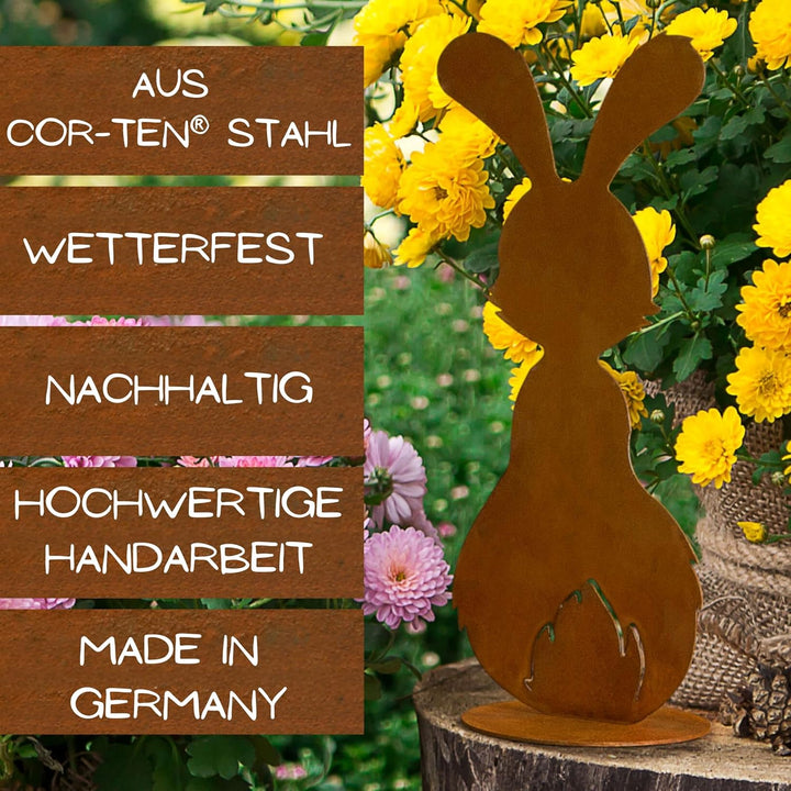 Rostikal Metall Hase Berti mit Patina 25 cm – Dekorative Vintage Deko – Handmade Edelrost Hase für W