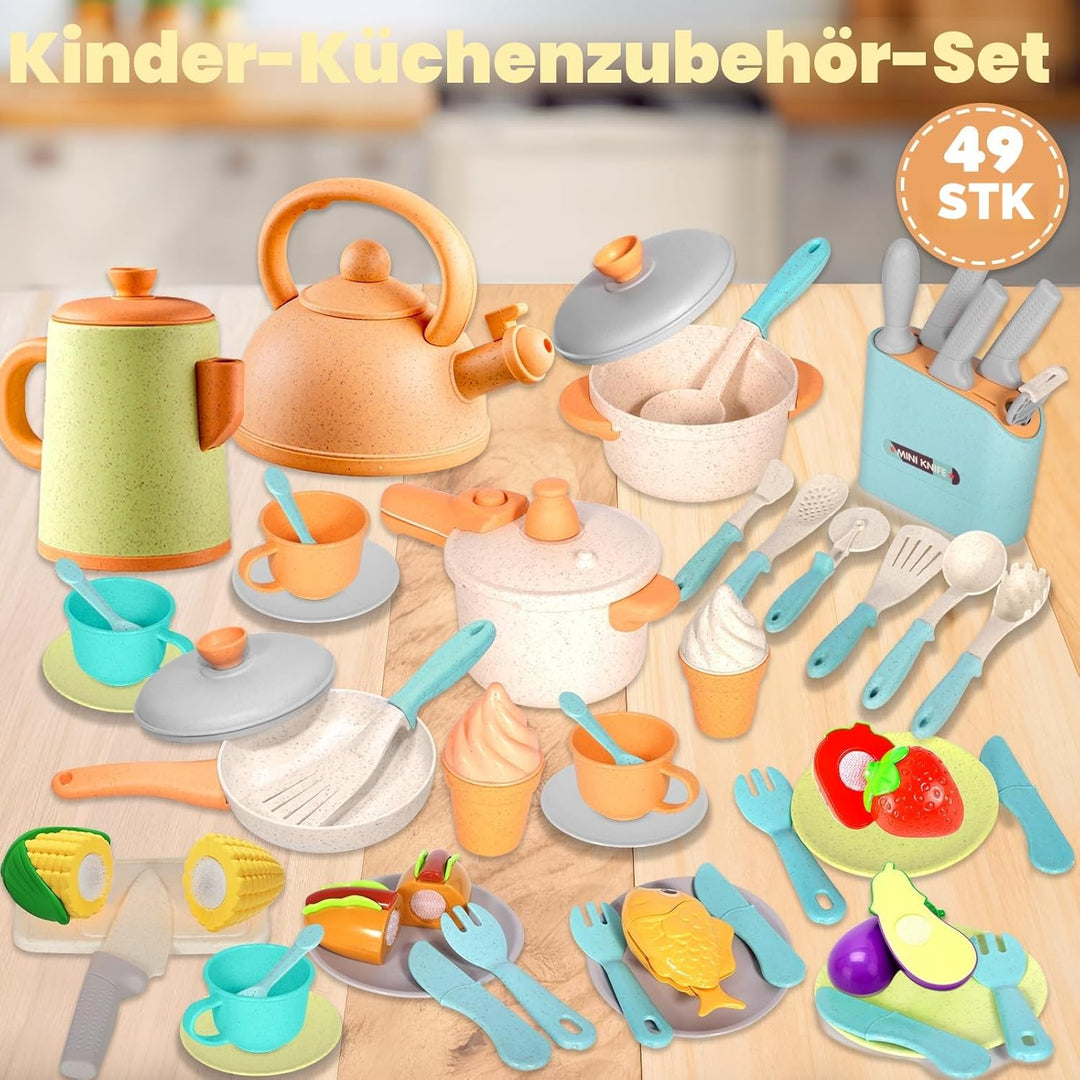 49 Stück Kinderküche Zubehör, Spielküche Zubehör, Puppenküche Zubehör, Matschküche Kinder Outdoor, K