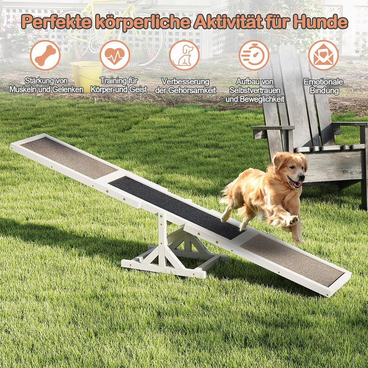COSTWAY Hundewippe Holz, Hunde Agility Wippe, Outdoor Hundesport für Balance-Training, für kleine &amp;