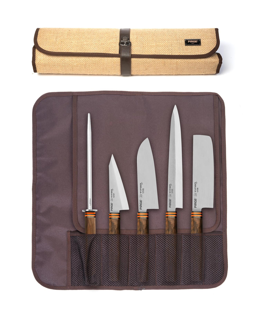 Pirge Titan Küchenmesser Set 5-teilig Santoku, Nakiri, Yanagiba, Honesuki - Rollbag einbezogen TITAN