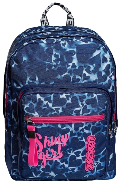 RUCKSACK EXTRA FIT SEVEN HEARTS Backpack für Schule, Uni & Freizeit, Geräumige Schultasche für Teena