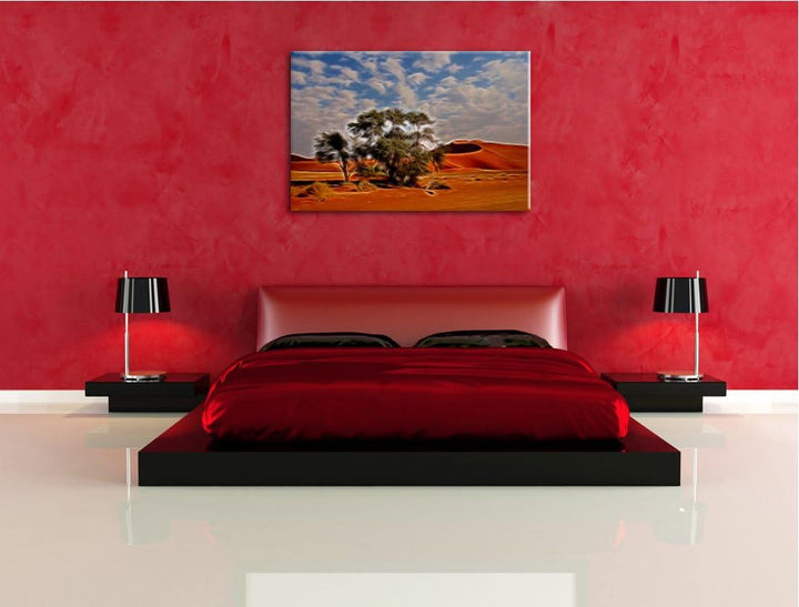 Wüstenlandschaft mit Bäumen Format: 120x80 auf Leinwand, XXL riesige Bilder fertig gerahmt mit Keilr