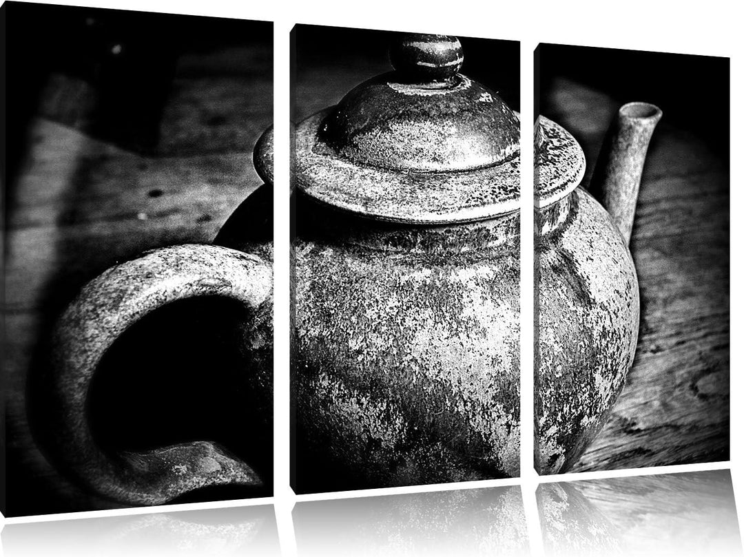 Pixxprint Monocrome, stilvolle alte Teekanne aus Keramik 3-Teiler Leinwandbild 120x80 Bild auf Leinw