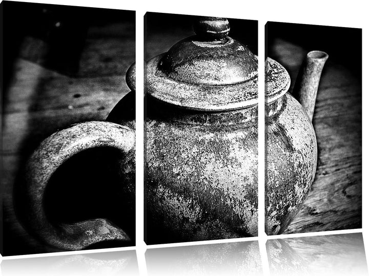Pixxprint Monocrome, stilvolle alte Teekanne aus Keramik 3-Teiler Leinwandbild 120x80 Bild auf Leinw