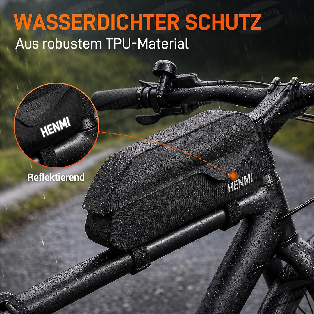 HENMI Oberrohrtasche Fahrrad 1,5 Liter, Fahrrad Rahmentasche Wasserdicht mit Magnetverschluss Oberro