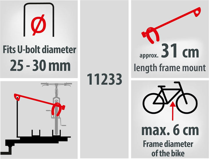 EUFAB 11233 Rahmenhalter lang, abschliessbar, für U-Bügelrohr: Ø 2,5-3,0 cm, 31 cm