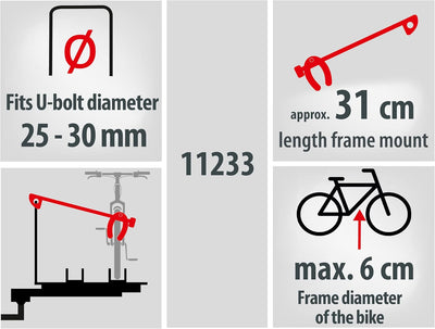 EUFAB 11233 Rahmenhalter lang, abschliessbar, für U-Bügelrohr: Ø 2,5-3,0 cm, 31 cm