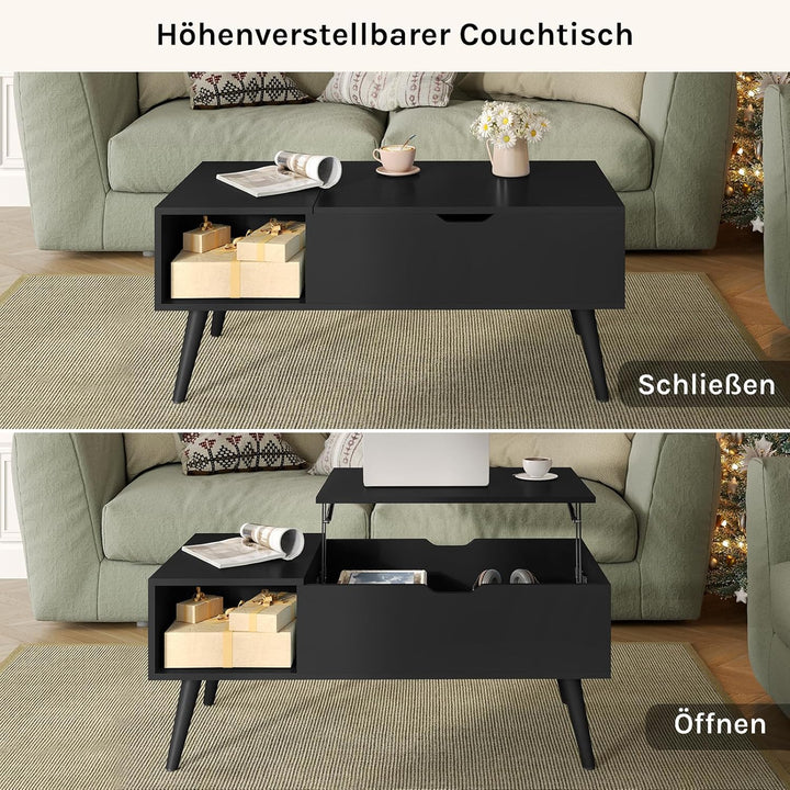 WOLTU Couchtisch höhenverstellbar, Wohnzimmertisch mit Stauraum, Kaffeetisch Beistelltisch Sofatisch