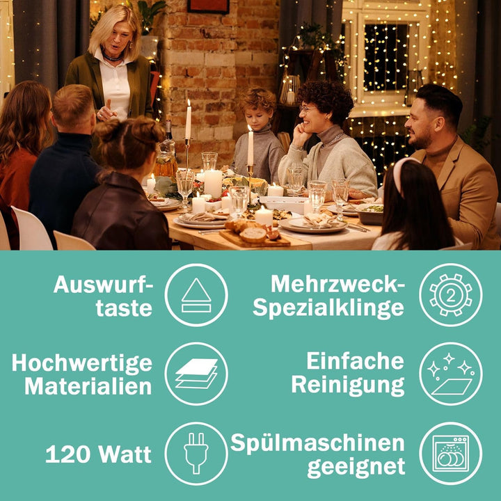 Elektromesser für Fleisch Brot Gefriergut mit Edelstahl Doppelklingen inkl Box - Elektronisches Mess