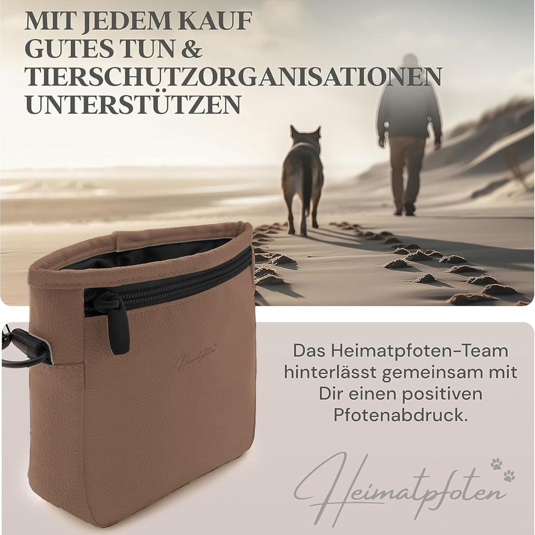 Heimatpfoten® Futterbeutel für Hunde aus Leder-Imitat - Gassi-Tasche mit Einhand Magnet-Verschluss H