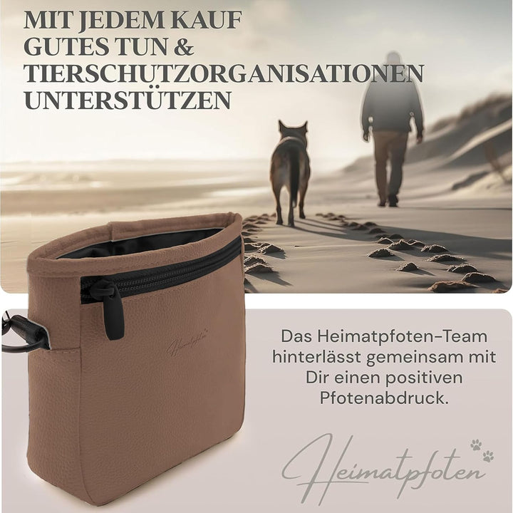 Heimatpfoten® Futterbeutel für Hunde aus Leder-Imitat - Gassi-Tasche mit Einhand Magnet-Verschluss H