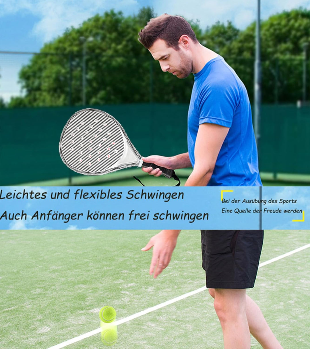 Padel Tennis Schläger – Komplettset für Anfänger – ABS-Rahmen mit Löcher-Netz für optimale Stossdämp