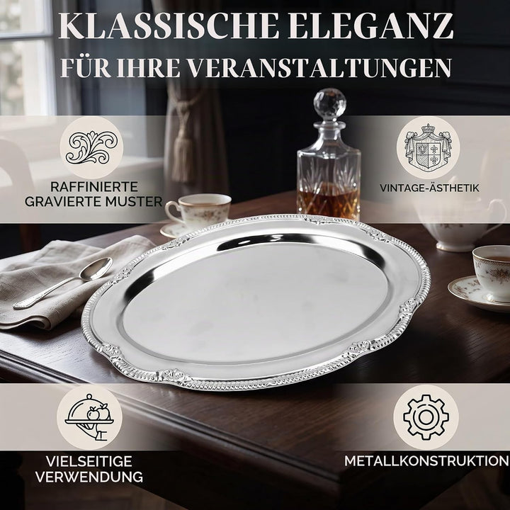 Zerodis Desserttablett, Vintage-Servierplatte aus Metall Im Hofstil mit Gravur, Dekorative Servierpl