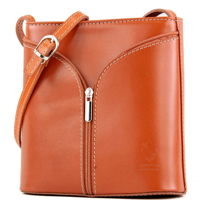 modamoda de - D19 - ital Kleine Umhängetasche aus Leder Cognac, Cognac