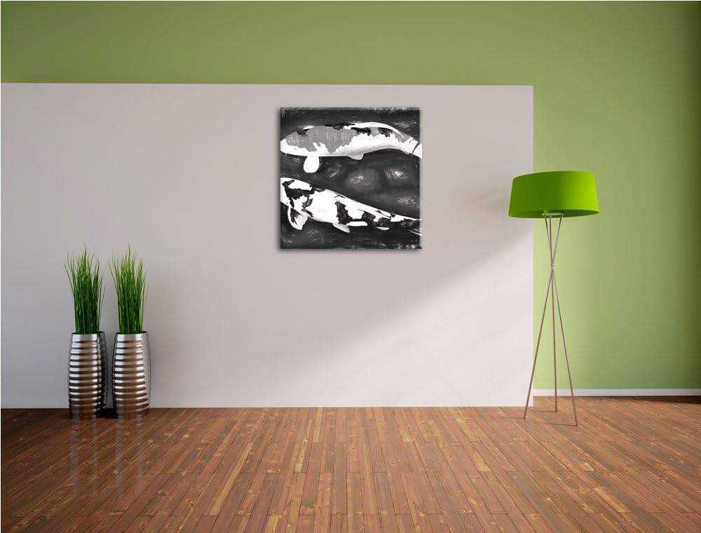 Kunst Koi Karpfen, Format: 70x70 auf Leinwand, XXL riesige Bilder fertig gerahmt mit Keilrahmen, Kun