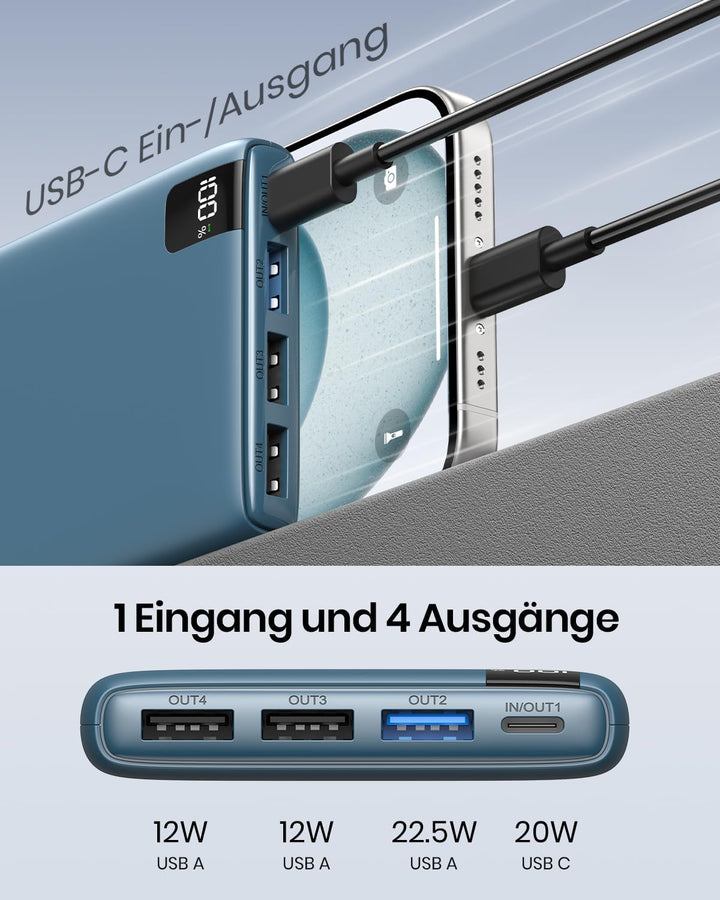 Hiluckey 27000mAh Powerbank Externer Akku - 22.5W Schnelles Aufladen Externer Akku Power Bank PD USB