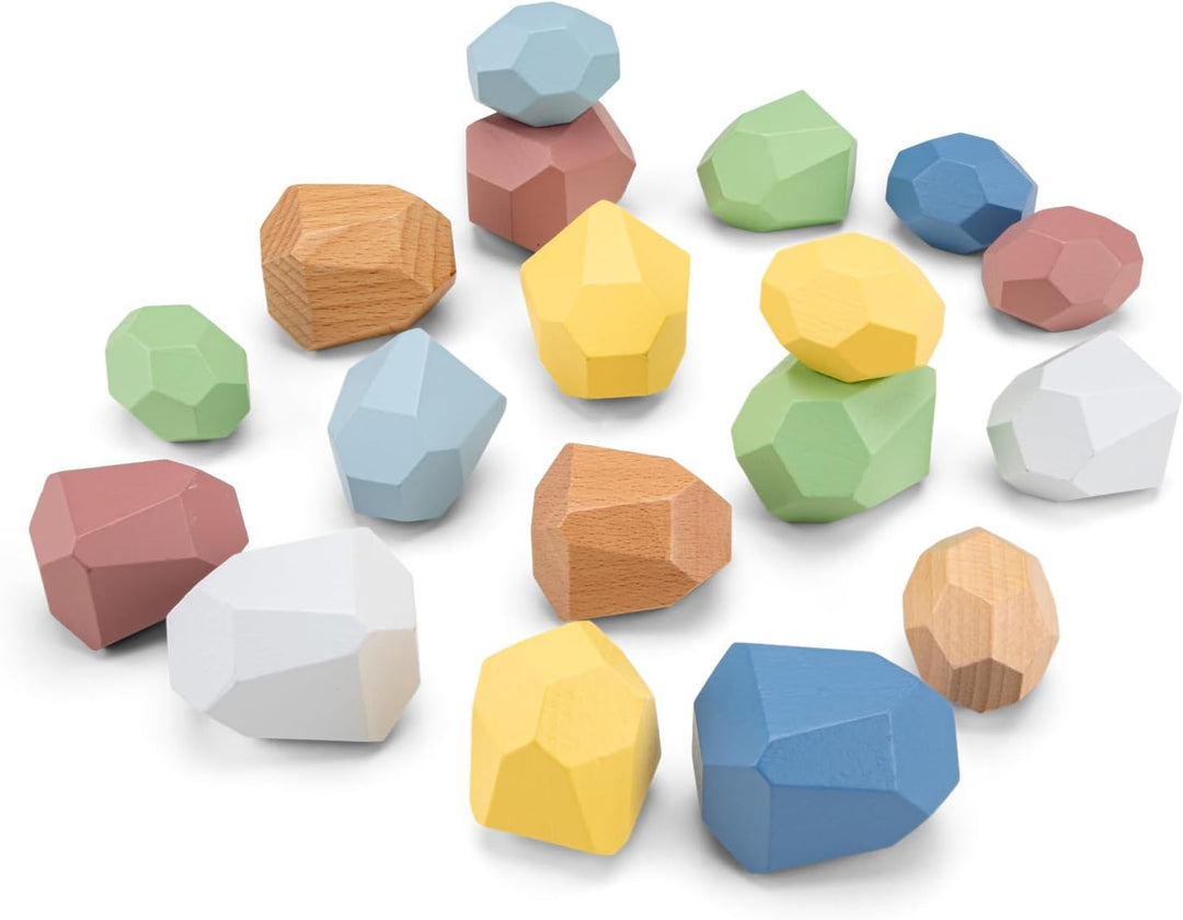 Woet® Holzspielzeug Balance Steine für Kleinkinder – Stapelspielzeug mit 18 Gleichgewichtssteinen –