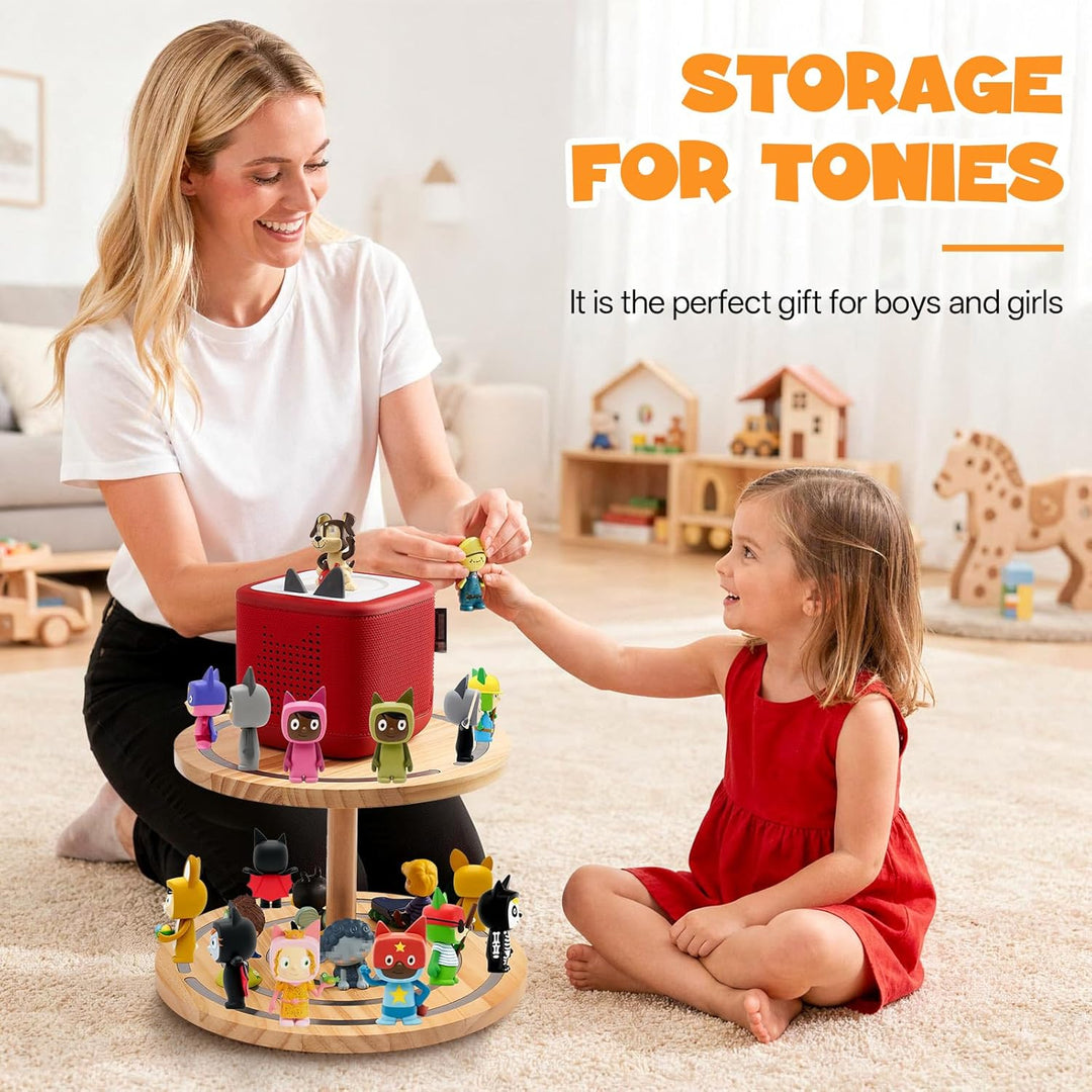 Gieanoo 360°Runde Tonies Magnetisches Regal, 2-Tier Toniebox Display Regal für 30-50 Tonie Charakter