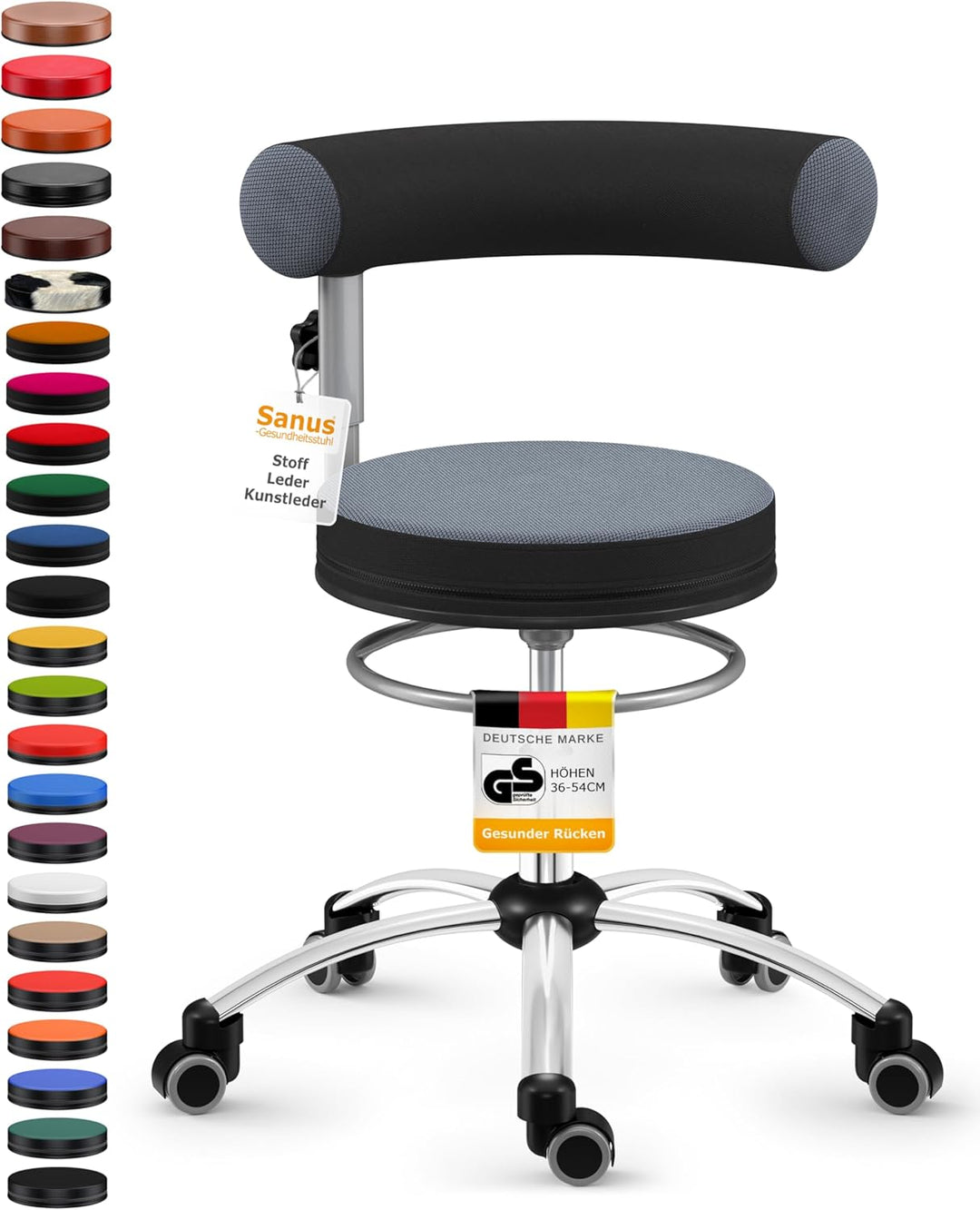 Sanus Gesundheitsstuhl mit höhenverstellbarer Lehne, Sitzhöhe standard (42-51 cm), Stoffbezug, grau/