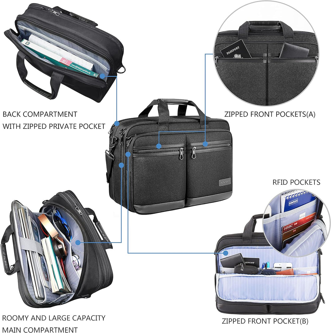 KROSER Laptoptasche Stilvolle Schultertasche Passt bis zu 17,3 Zoll Aktentasche Erweiterbare Wasserd