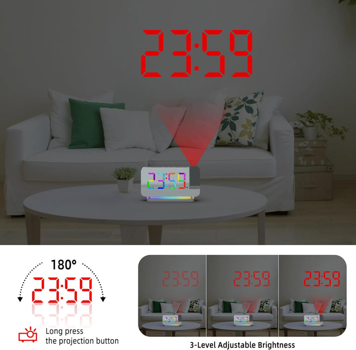 Lancoon Digitaler Wecker mit 180° Projektion Funkuhr 11 RGB Farbdisplay 10 Farben Nachtlicht 15 Stuf