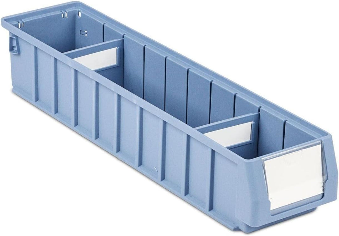 SparSet 5x Regalkasten 500 SN mit Etikett & Schutzhaube | HxBxT 9x11,7x50cm | 3,5 Liter | Sichtlager