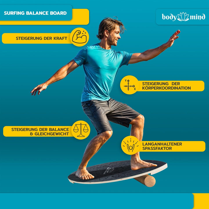 Balance-Board Surfbrett Surf Balance Wackelbrett für Physiotherapie Surf-Training; Trainiert Gleichg