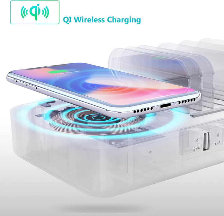 Ladestation Mehrere Geräte mit Induktives Kabellos Ladegerät Wireless Charger 5 Port Charging Statio