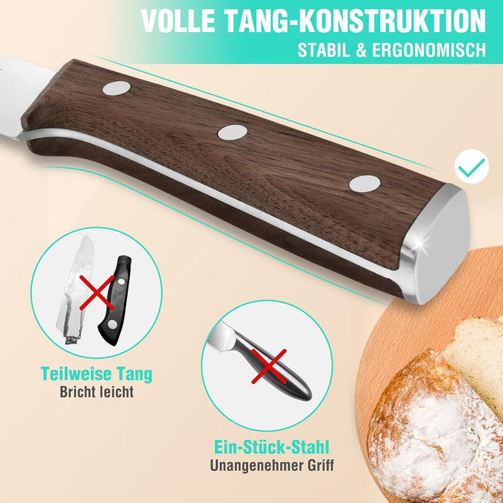 HAUSHOF Brotmesser mit Wellenschliff, Küchenmesser mit Holzgriff aus hochwertigem Edelstahl, Ultrasc