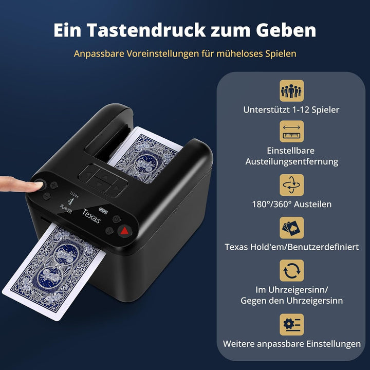 Automatischer Elektrischer Kartensendemaschine Wiederaufladbar für 1/2/3 Decks, 1–12 Spieler, 4 Rufk