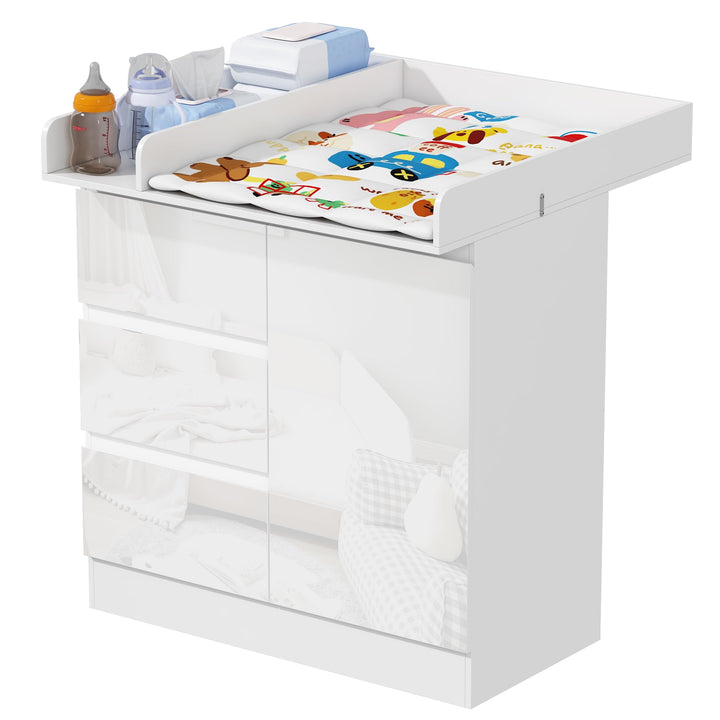 Wickelkommode mit Wickelaufsatz, Wickeltisch mit 3 Schubladen, Baby Kommode Abnehmbarem, Babyschrank