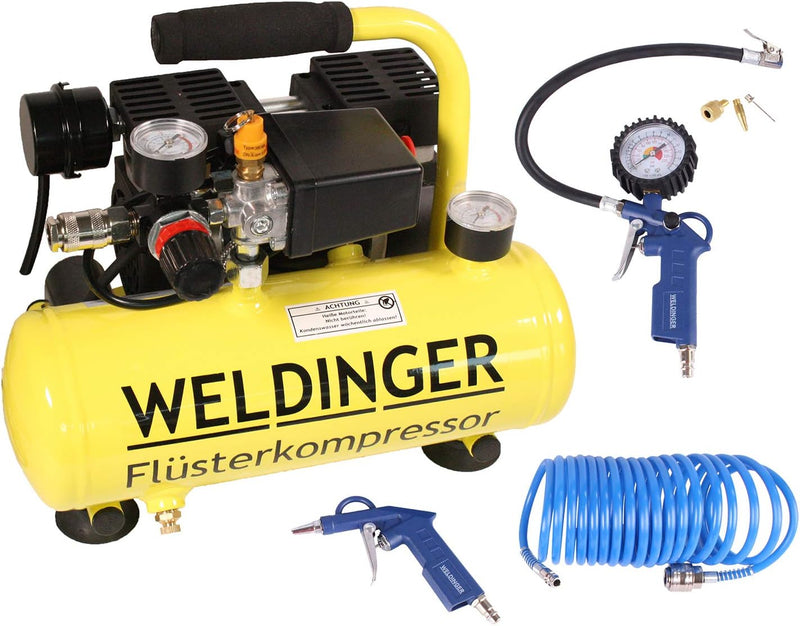 Aktionsset WELDINGER Flüster Kompressor FK 40 compact + Druckluftset 6-teilig 5 Jahre Garantie FK 40