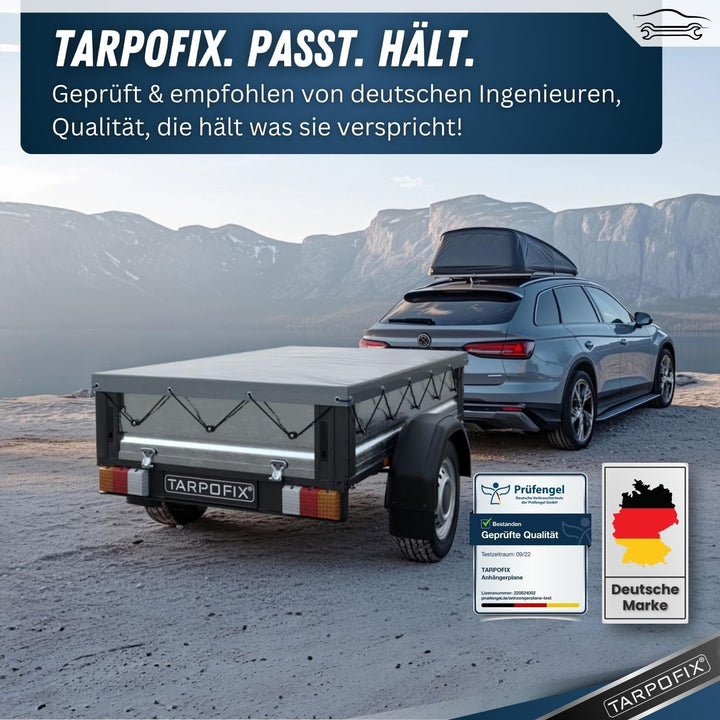 Tarpofix® Anhängerplane Flachplane 217x117 cm inkl. Planenseil + 2x Flachplanenbügel (verstellbar 10