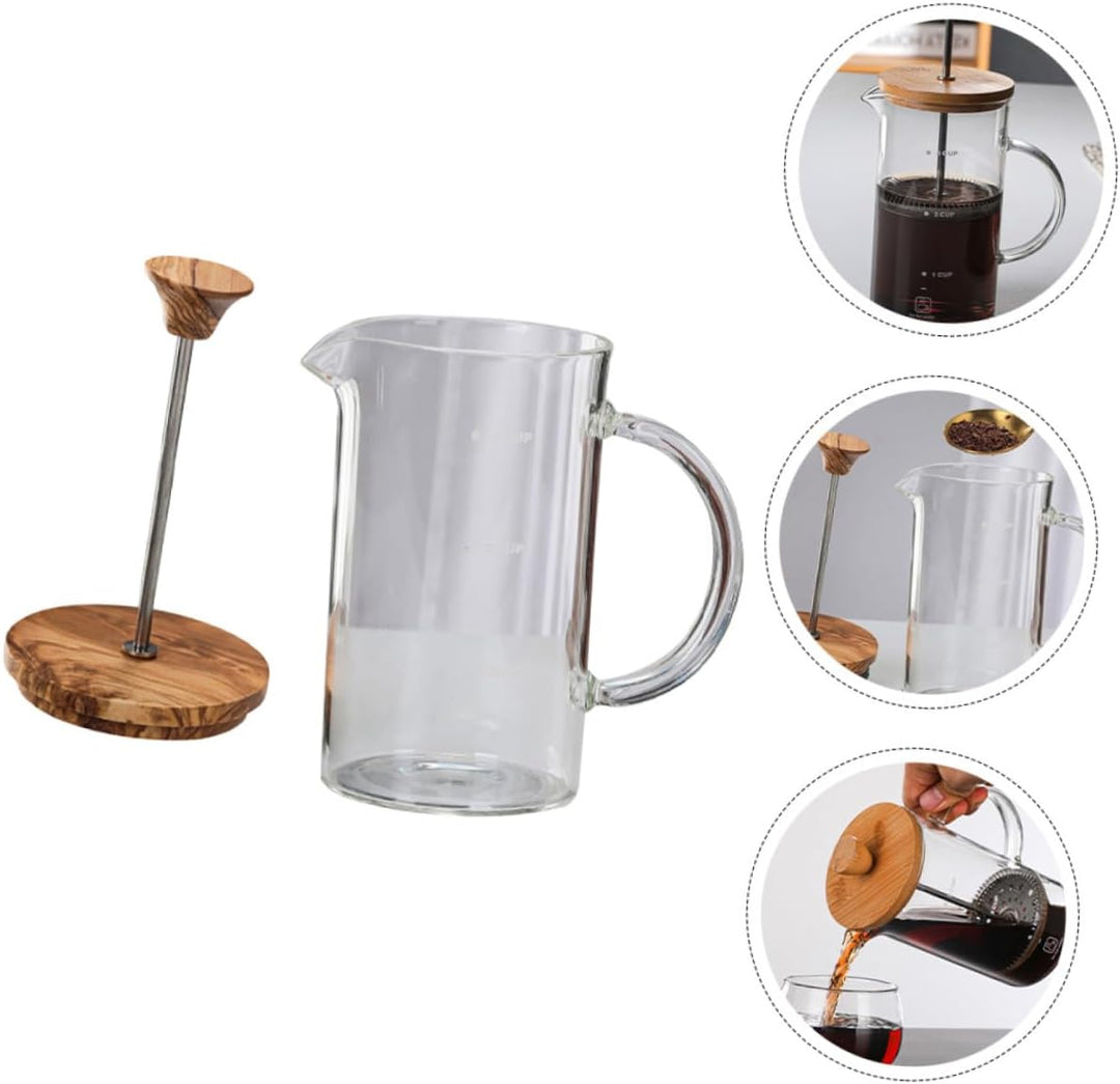 Alipis Kaffeeglas Pressekessel aus Hochborosilikat Glas mit Holzgriff Einfache Struktur und Kälte So