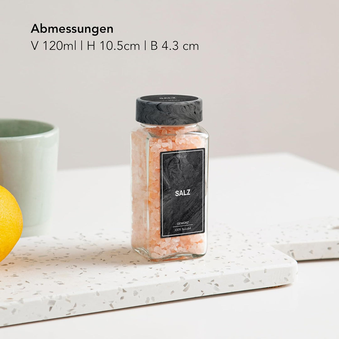 Greeano Gewürzgläser Set [24 x 120ml] mit 300 Gewürzetiketten [DE] - Gewürzgläser eckig mit Streuein