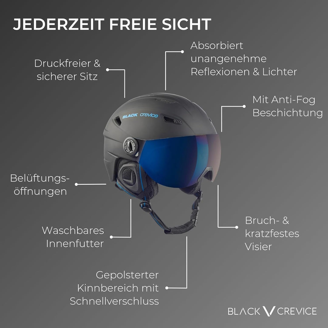 Black Crevice Skihelm Silvretta I Skihelm mit Visier im Pilotenstyle I Skihelm Herren & Damen I Skih