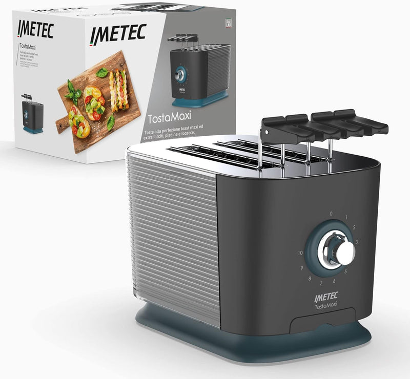 Imetec TostaMaxi Toaster, 2 extra grosse Schlitze und zu öffnende Zangen für extra dicken Toast, 10