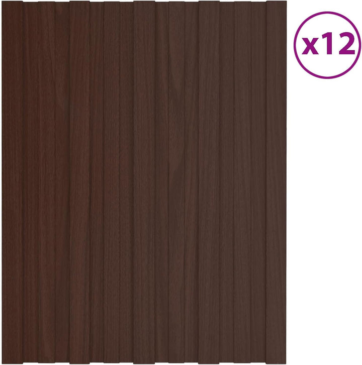 Dachpaneel 12 Stück Braun 60 x 45 cm Verzinkter Stahl, Wellplatten Dach Welldach wetterfest, Wellble