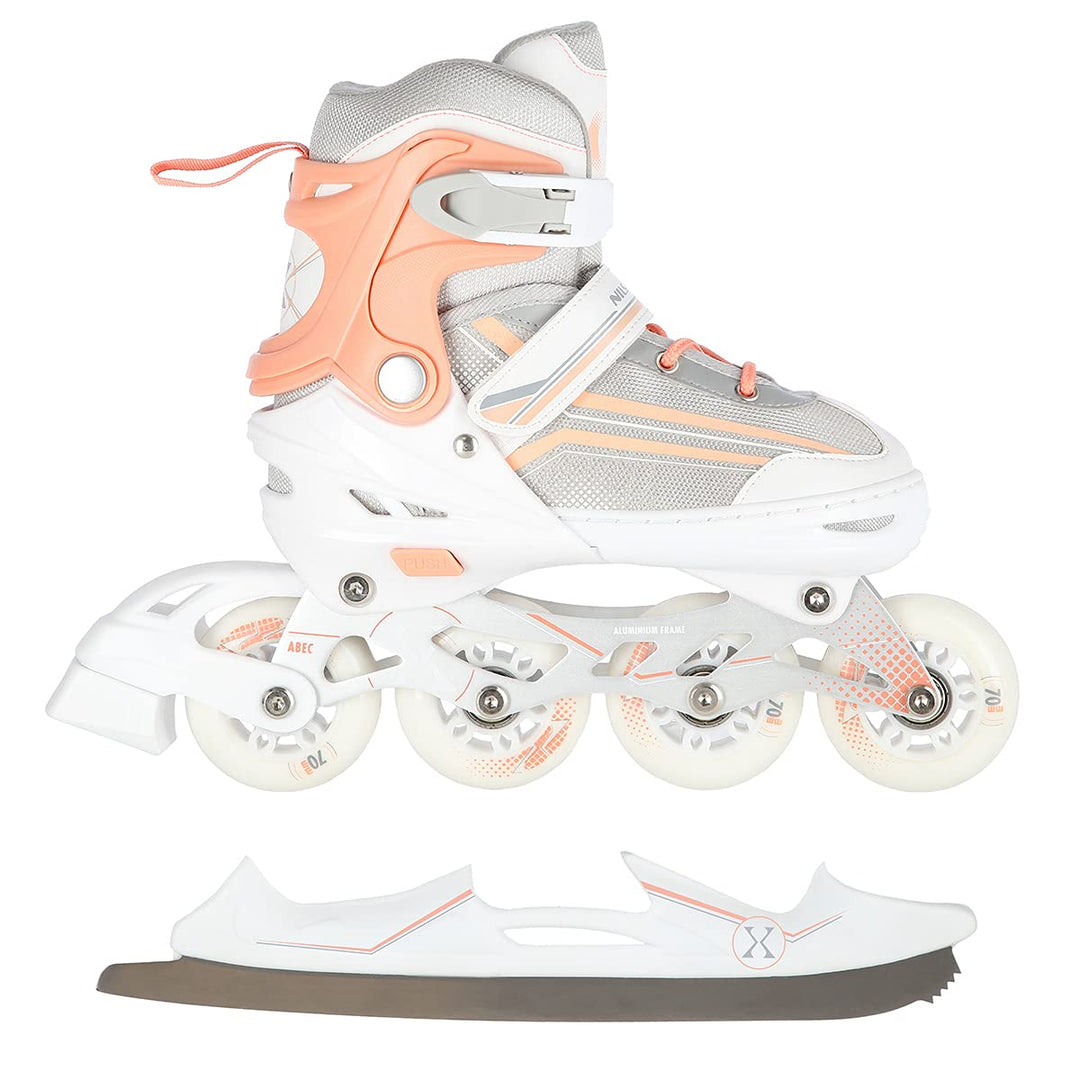 2in1 Inlineskates/Schlittschuhe Nils Extreme Lucky Weiss/Rosa ABEC7 Gr. 39-43 verstellbar