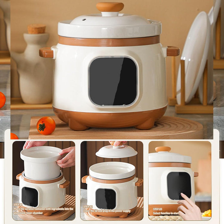 Elektrischer Eintopf, Keramik-Suppenbrei-Kocher, 235 W Slow Cooker mit Deckel, 1,8 L Keramiktopf, El