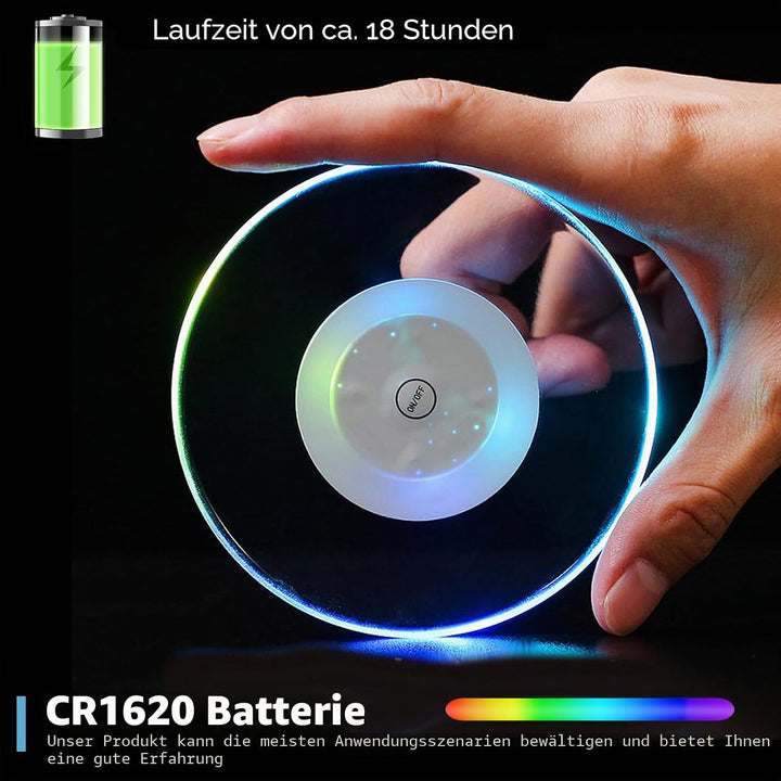 8 Stück LED Untersetzer: Ø 10cm Leuchtuntersetzer Rund aus Acryl, Wasserdicht mit 7 Farbmodi &amp; ON/Of
