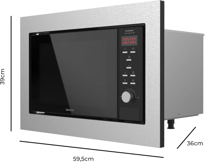 Cecotec Microondas encastrable Digital GrandHeat 2350 Built-In SteelBlack. 900W, Integrable, 23 Litr
