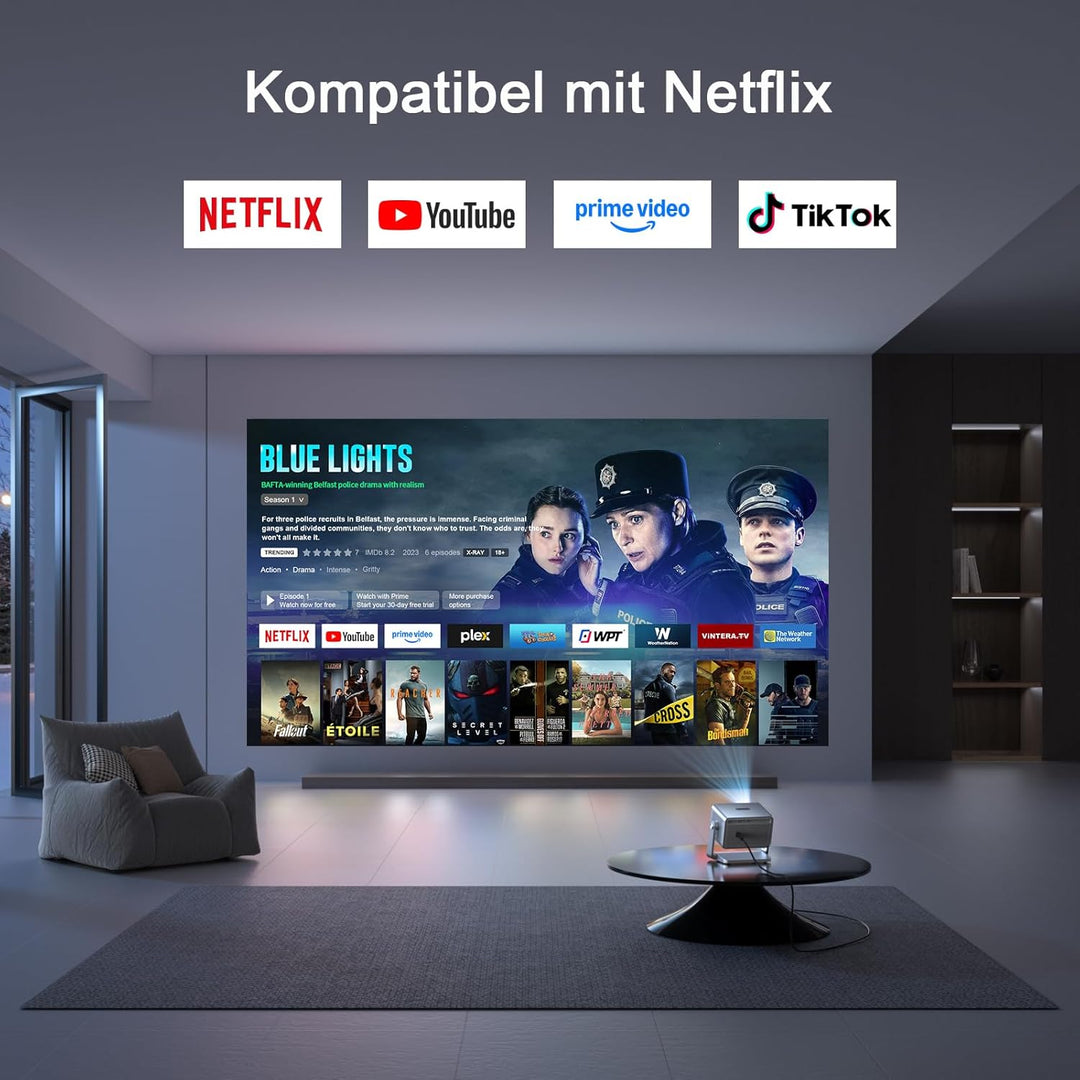 Smart Beamer 4k Heimkino [Netflix Ready & 30000L] VOPLLS Autofokus/Trapezkorrektur 3D Dolby Audi